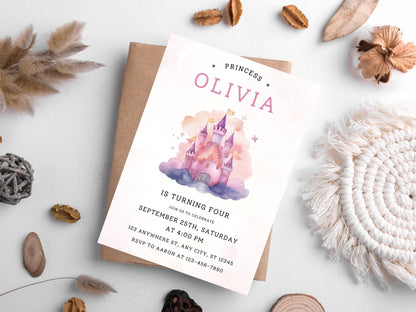 Magische Prinzessinnen-Schloss-Geburtstagseinladung (Digitaler Download)