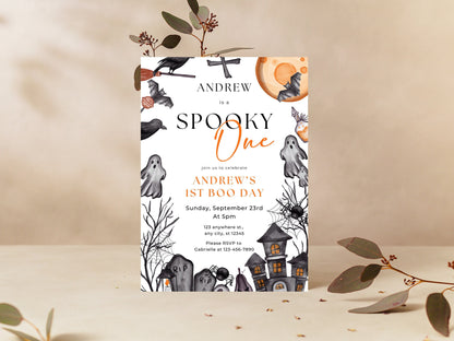 Spooky One 1st Birthday Invitation, Halloween Party (Instant Download)