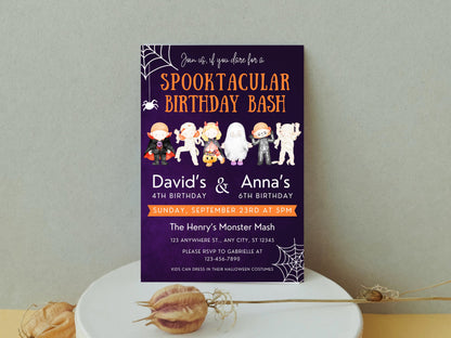 Halloween 1st Birthday Invitation Template, Spooky Ghost Theme (Instant Download)