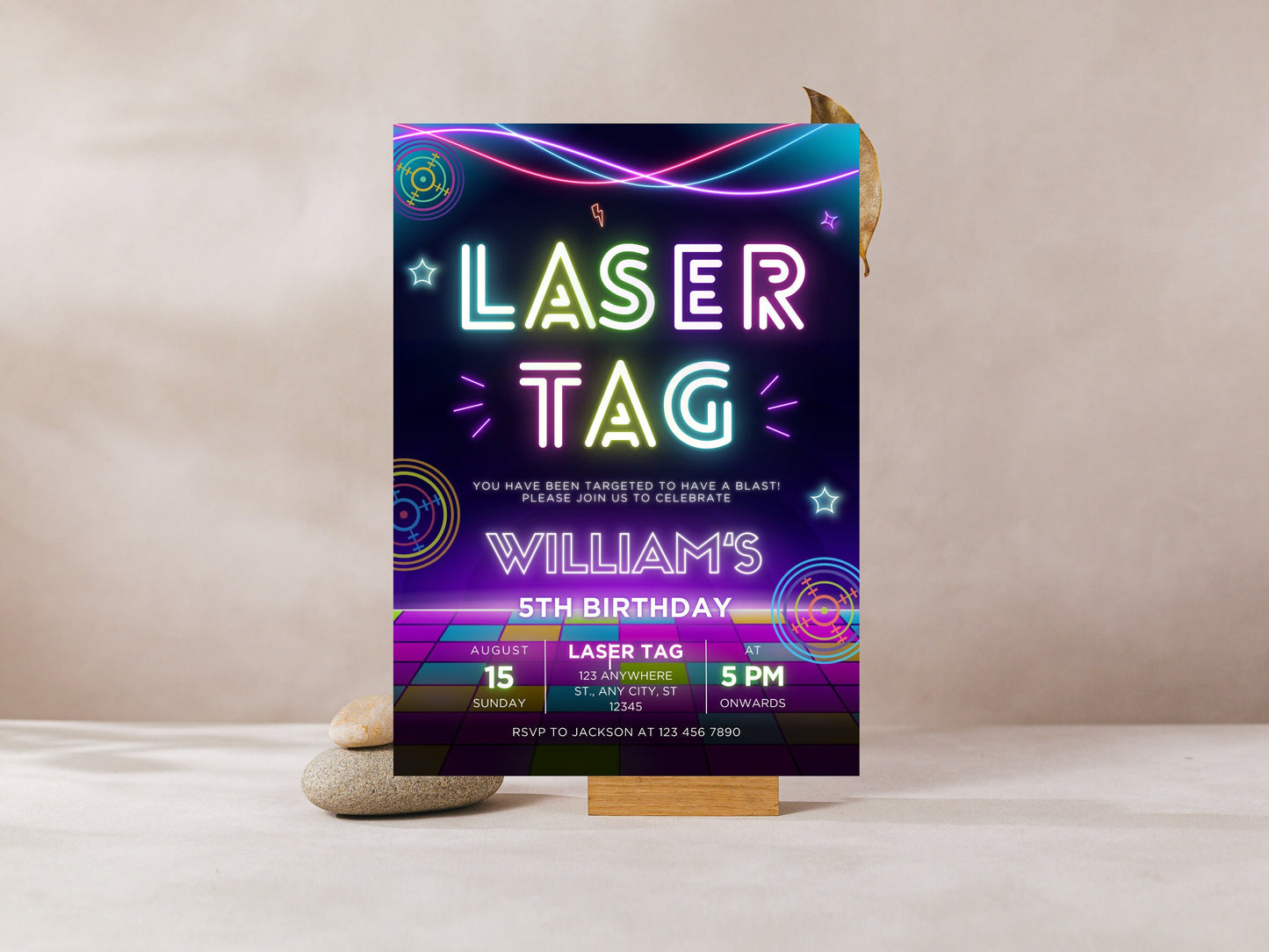 Editable Neon Laser Tag Birthday Invitation (Digital Download)