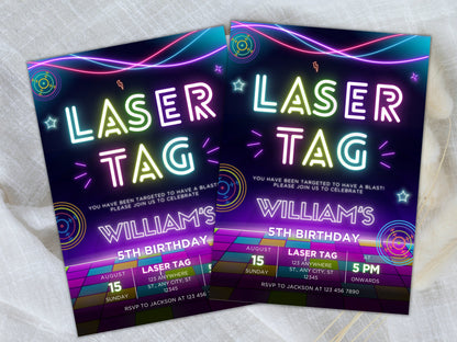 Editable Neon Laser Tag Birthday Invitation (Digital Download)