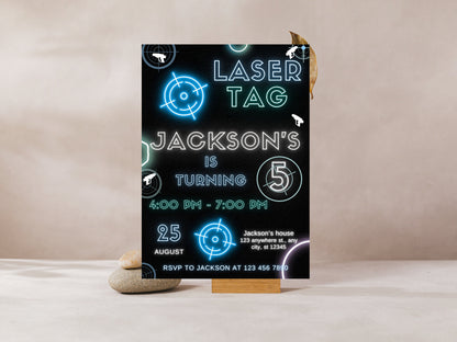 Neon Laser Tag Birthday Invitation, Editable Template (Digital Download)