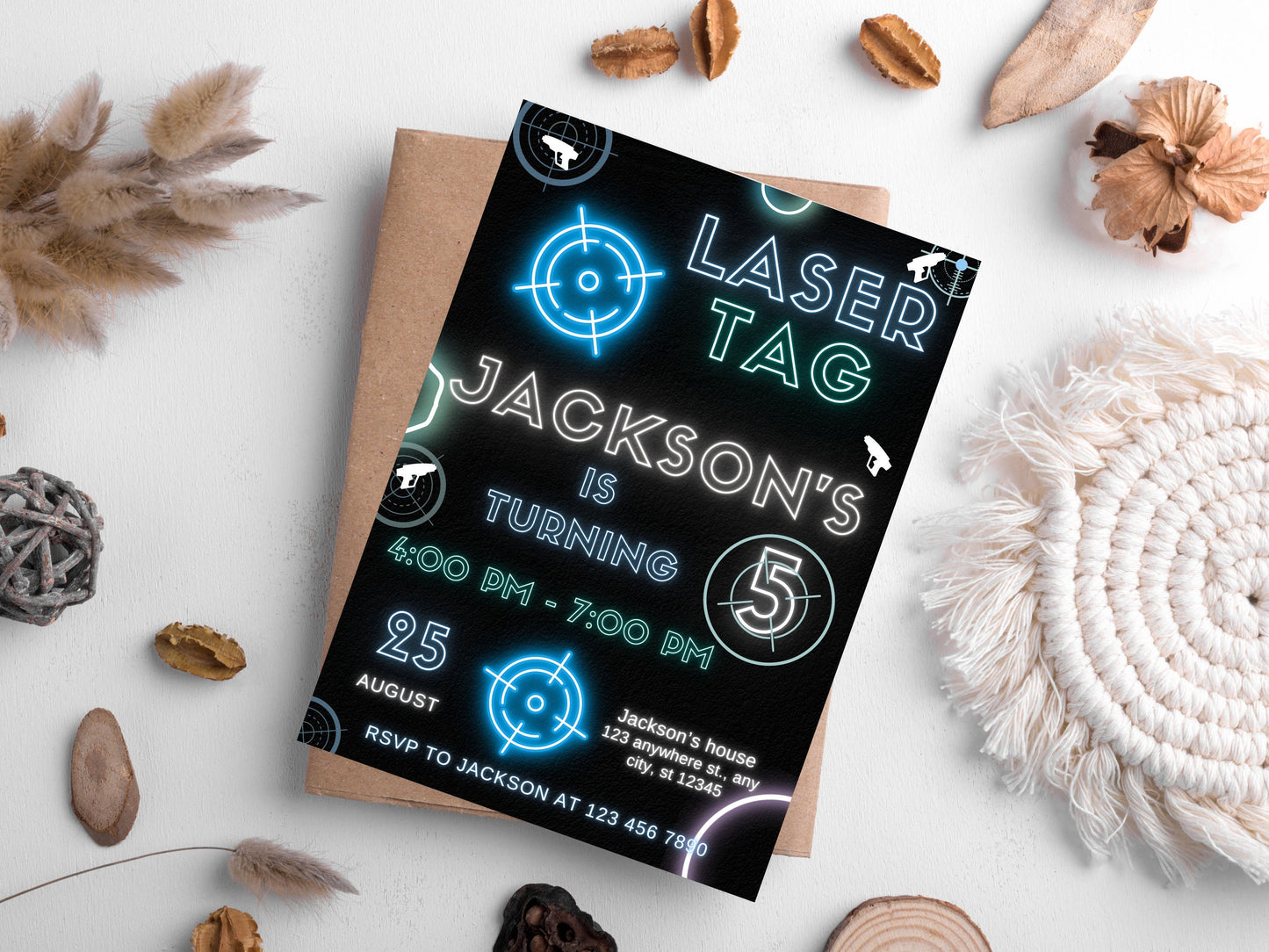 Neon Laser Tag Birthday Invitation, Editable Template (Digital Download)