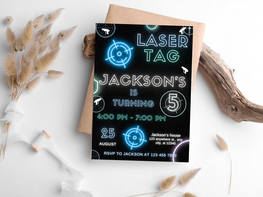 Neon Laser Tag Birthday Invitation, Editable Template (Digital Download)