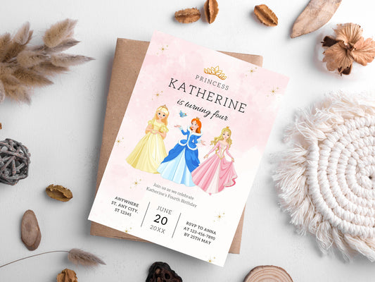 Editable Princess Birthday Invitation Template (Canva)