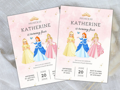 Editable Princess Birthday Invitation Template (Canva)