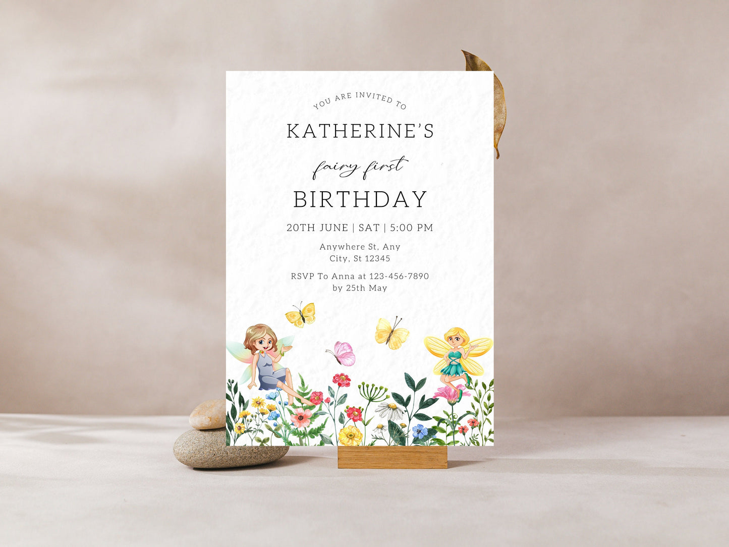 Fairy Princess Birthday Invitation Template, Girls Birthday Party Invite (Digital Download)