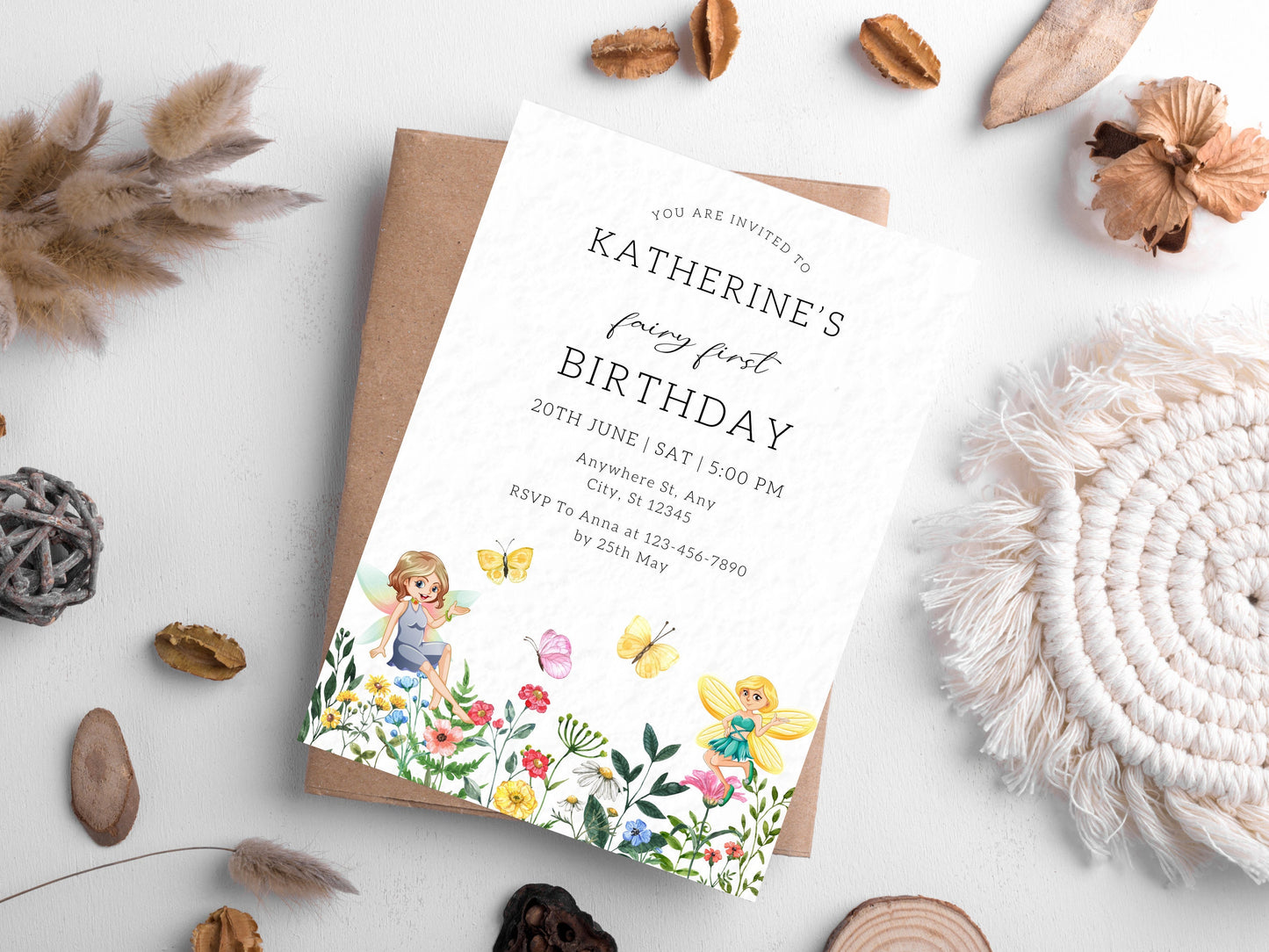 Fairy Princess Birthday Invitation Template, Girls Birthday Party Invite (Digital Download)