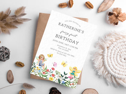 Fairy Princess Birthday Invitation Template, Girls Birthday Party Invite (Digital Download)