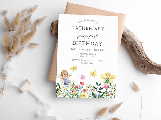 Fairy Princess Birthday Invitation Template, Girls Birthday Party Invite (Digital Download)