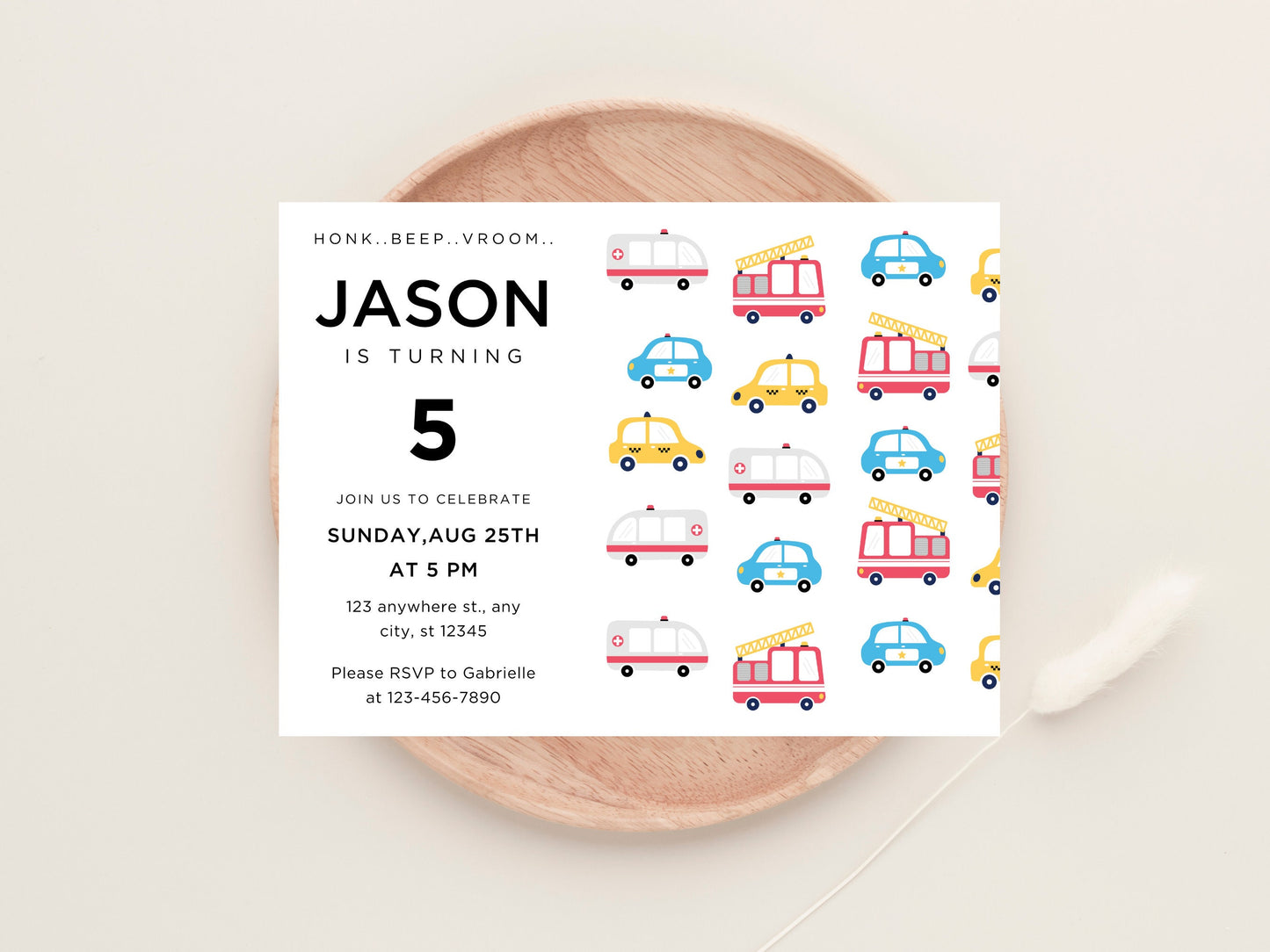 Transportation Birthday Invitation, Cars, Trucks (Digital Download)