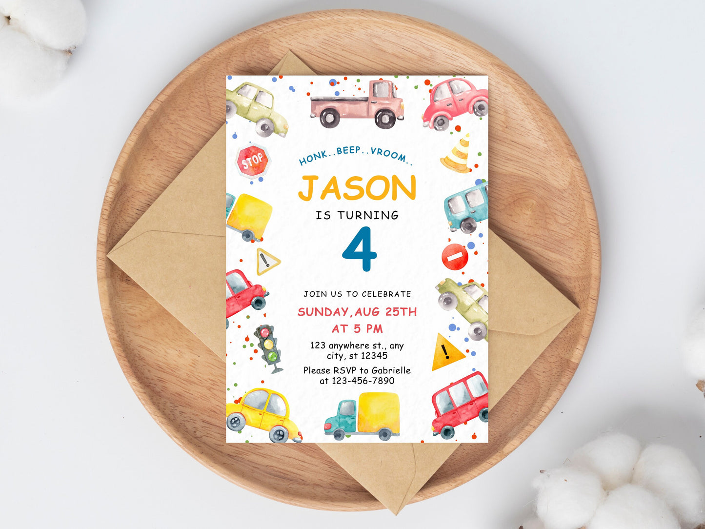 Transportation Birthday Invitation, Truck, Cars (Instant Download)