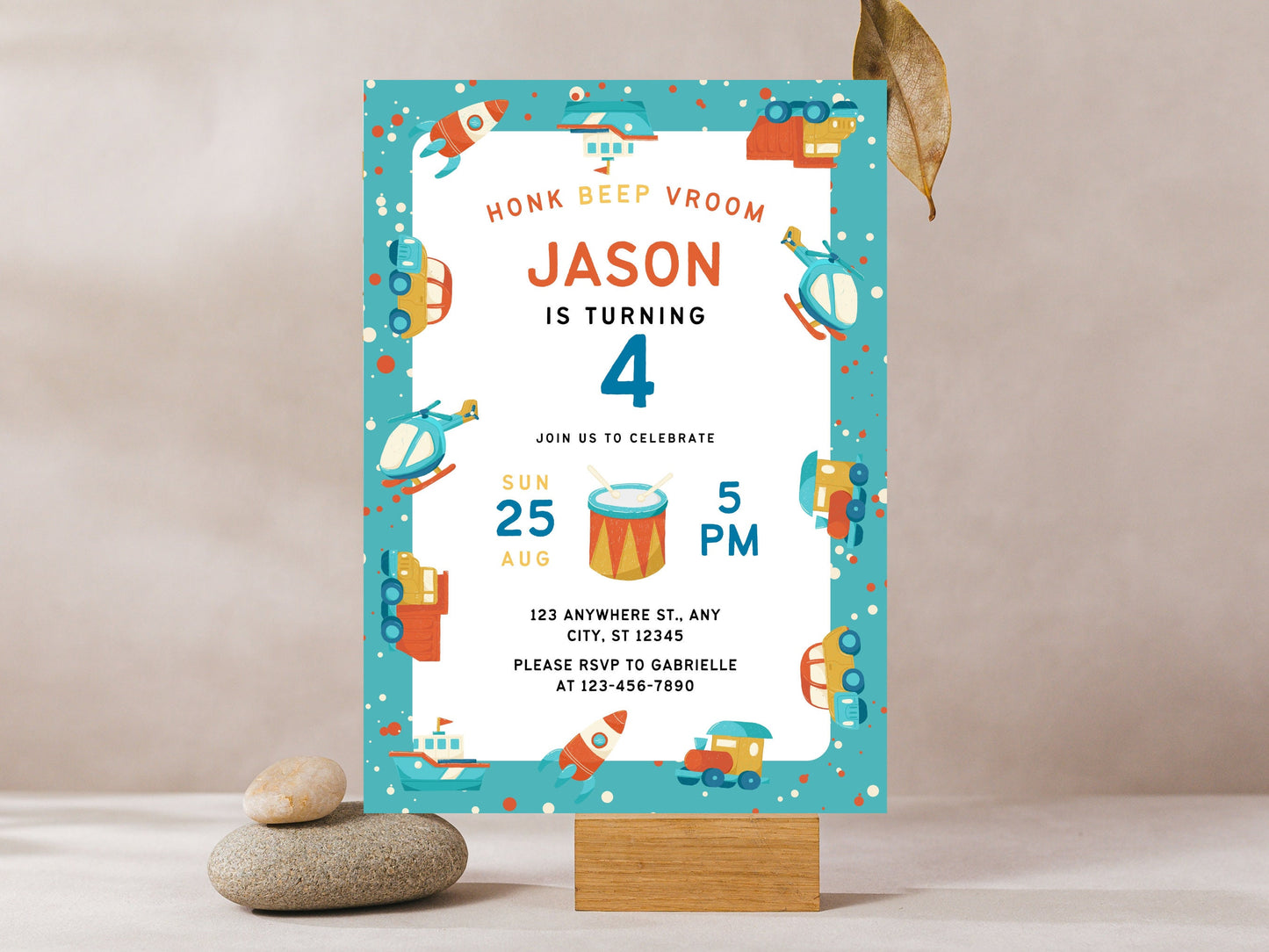 Transportation Birthday Invitation, Vehicle Theme (Digital Download)