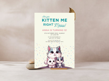 Cat Birthday Party Invitation, Kitten Theme (Digital Download)