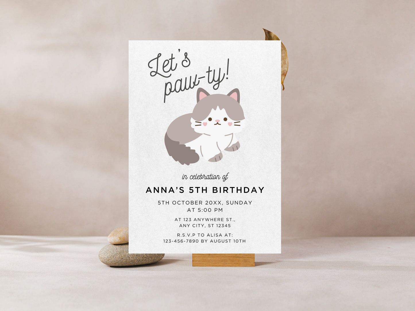 Cat Birthday Paw-ty Invitation, Kitten Theme (Instant Download)