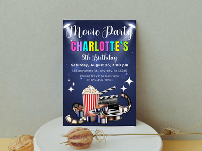 Editable Movie Night Birthday Invitation, Outdoor Party (Digital Download)