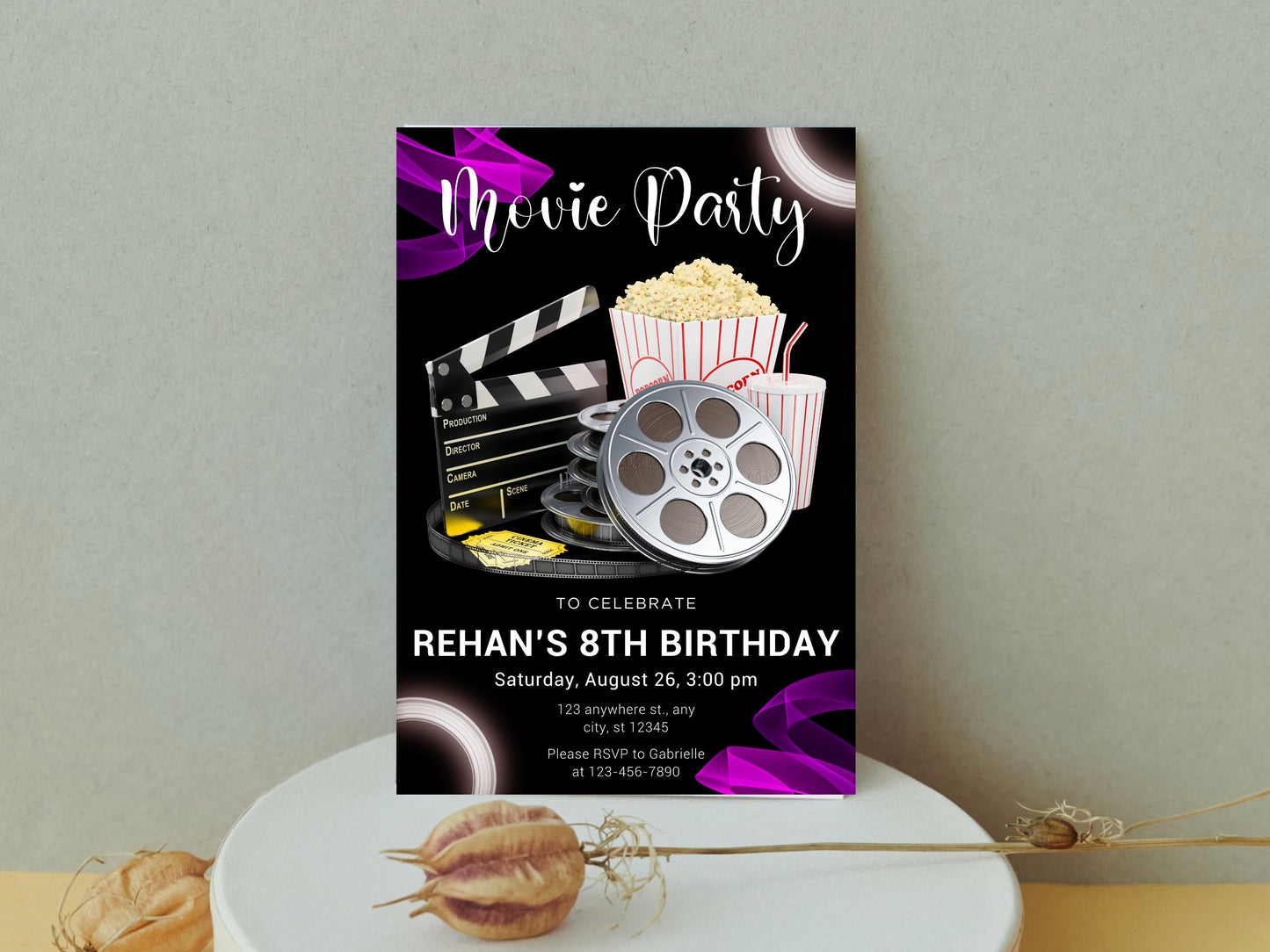 Modèle d'invitation d'anniversaire pour une soirée cinéma (à télécharger)