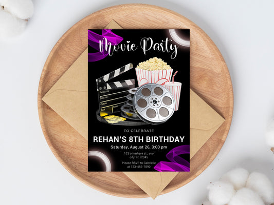 Editable Movie Night Birthday Invitation Template (Digital Download)