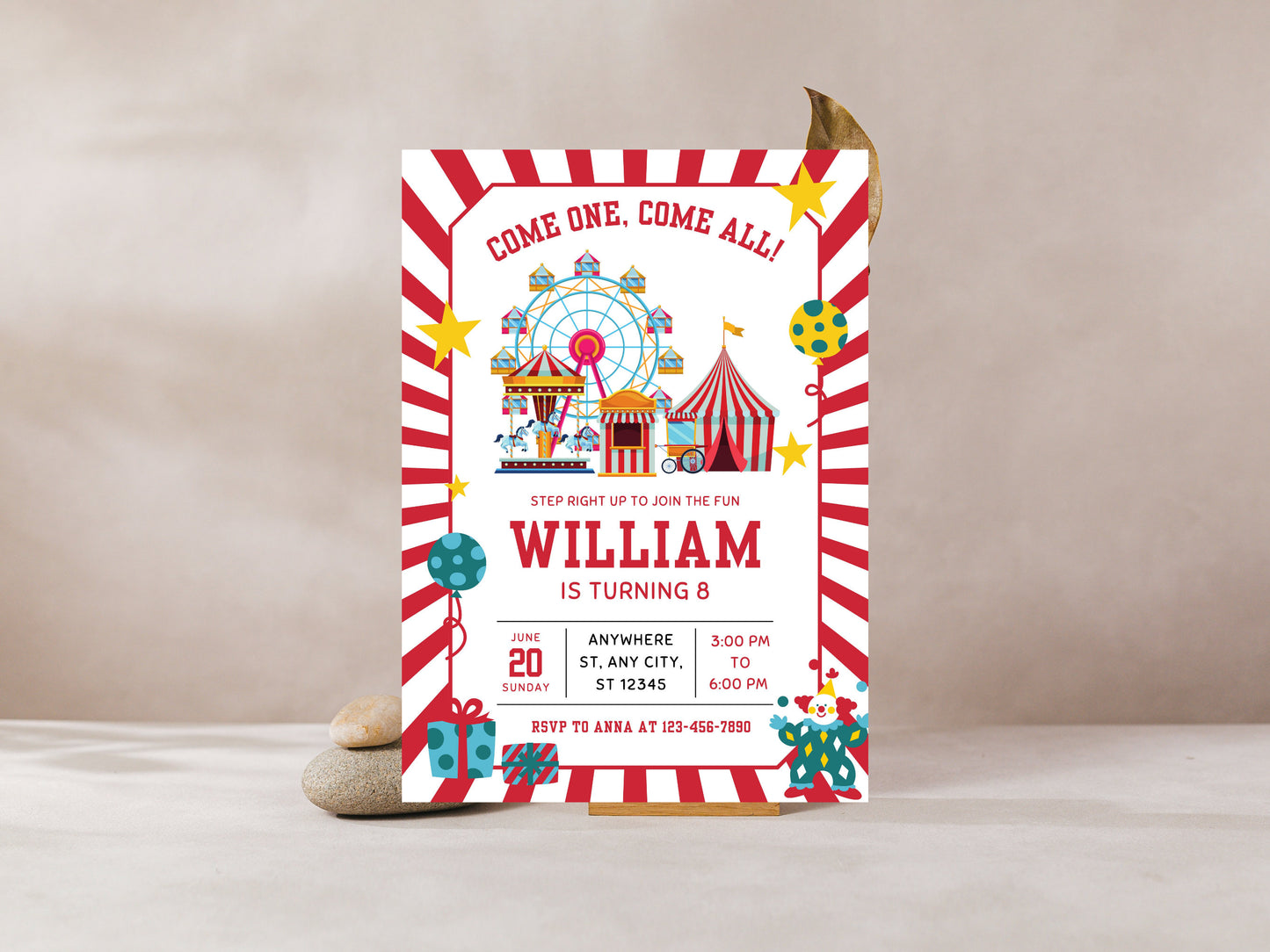 Customizable Carnival Birthday Invitation, Circus Theme (Digital Download)