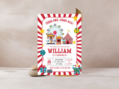 Customizable Carnival Birthday Invitation, Circus Theme (Digital Download)