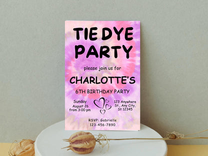 Rainbow Tie Dye Birthday Invitation, Editable Party Template (Digital Download)
