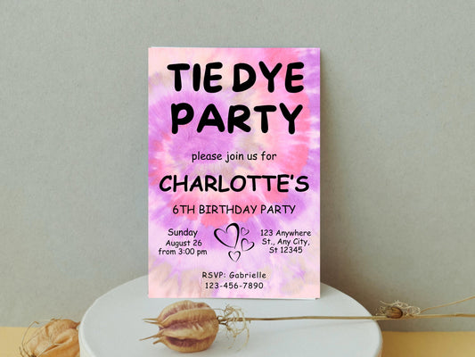 Rainbow Tie Dye Birthday Invitation, Editable Party Template (Digital Download)