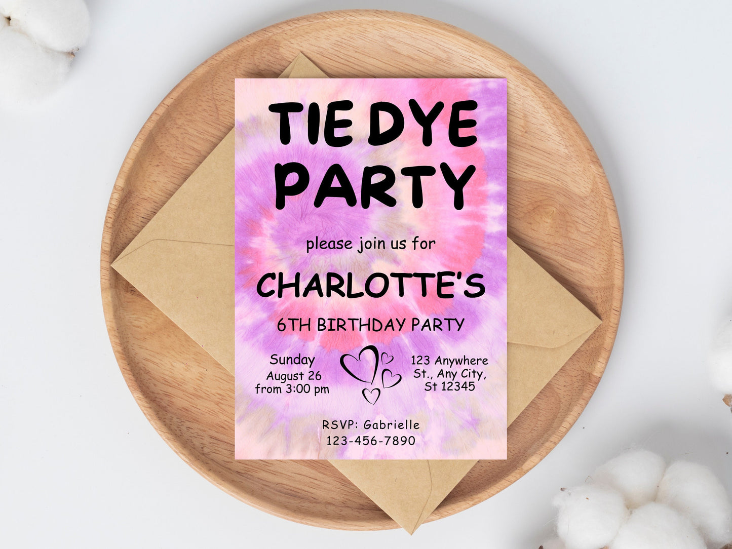 Rainbow Tie Dye Birthday Invitation, Editable Party Template (Digital Download)