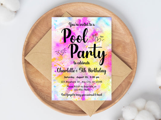 Rainbow Tie Dye Birthday Invitation, Editable Party Invite (Digital Download)