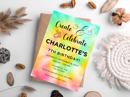 Invitation d'anniversaire sur le thème de la peinture colorée, thème artistique (téléchargement numérique)
