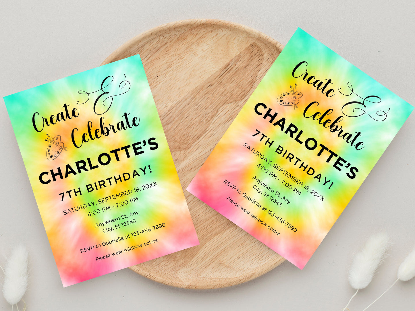 Invitation d'anniversaire sur le thème de la peinture colorée, thème artistique (téléchargement numérique)