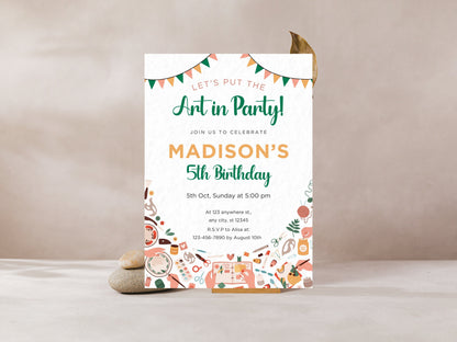 Editable Painting Party Birthday Invitation, Colorful Art Theme (Instant Download)