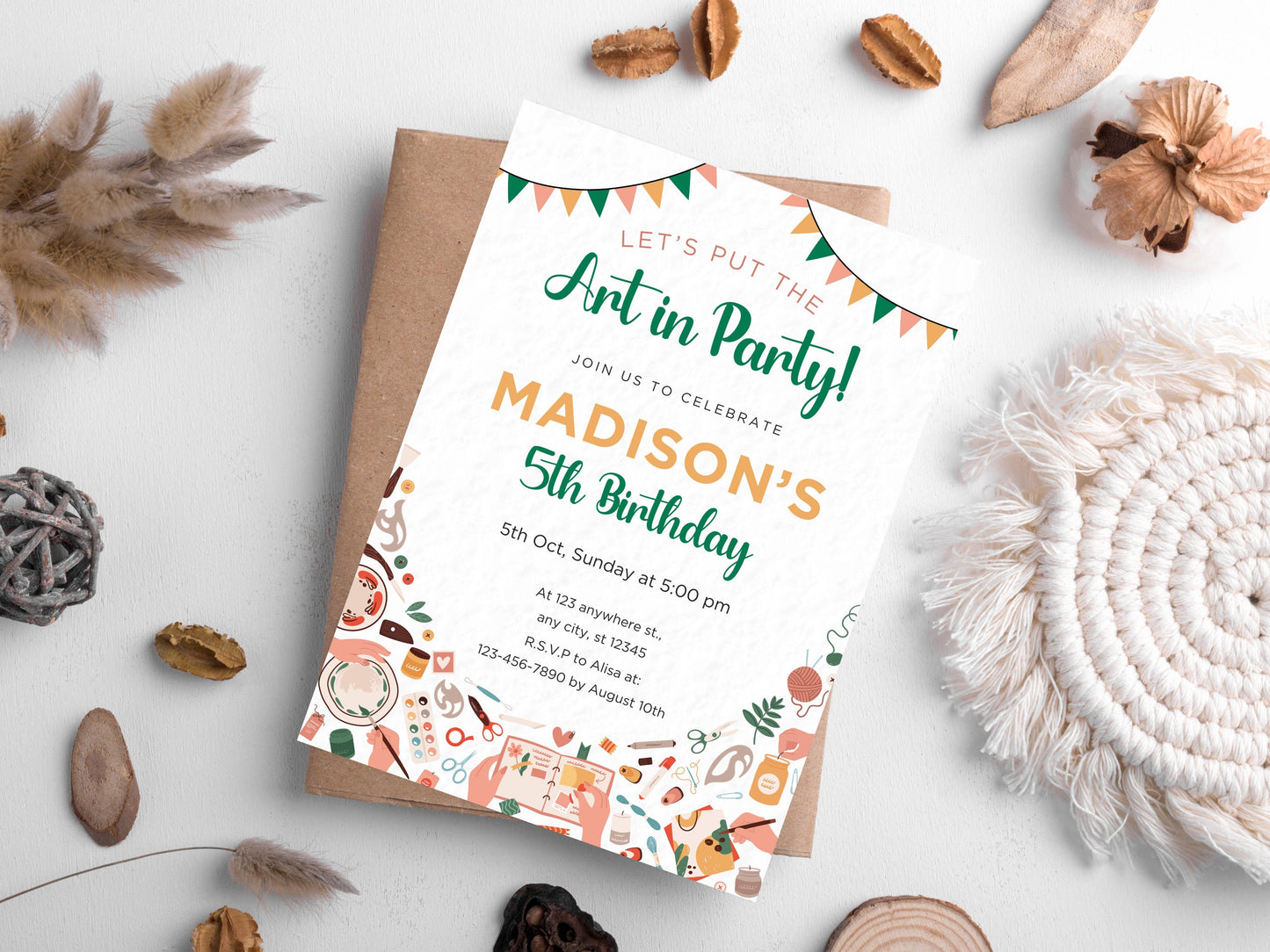 Invitation d'anniversaire sur le thème de la peinture, art coloré (Téléchargement instantané)