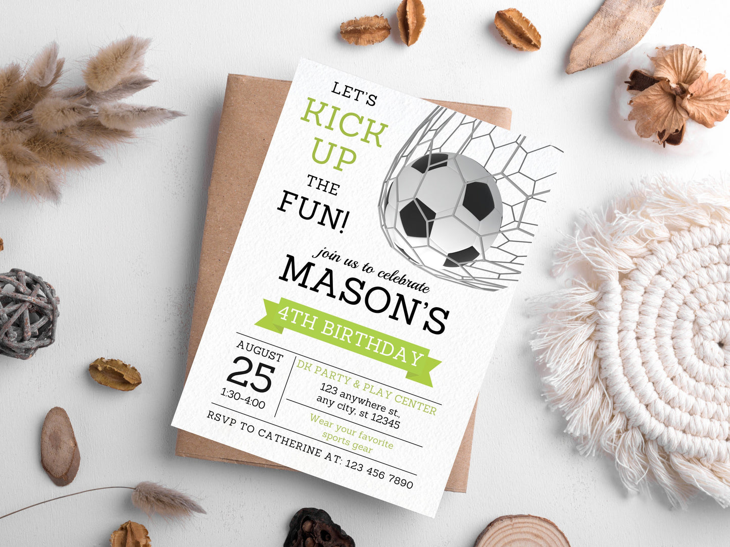 Editable Soccer Birthday Invitation Template, Kids Party (5x7) (Digital Download)