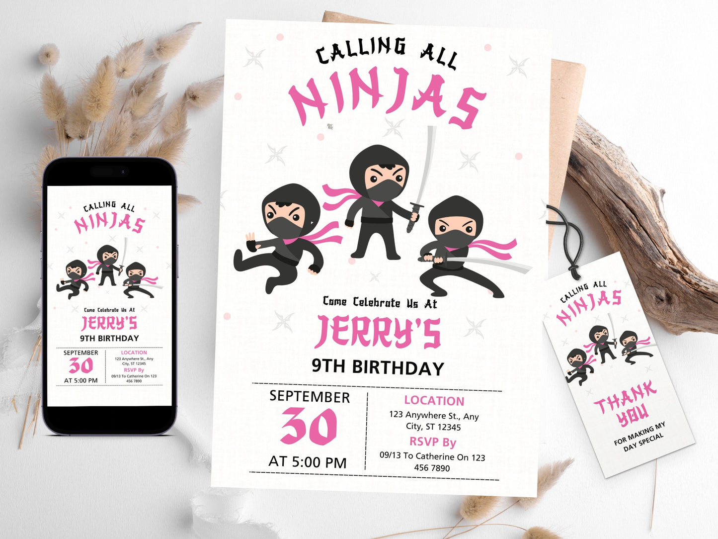 Editable Ninja Birthday Invitation Template, Karate Party (PDF)