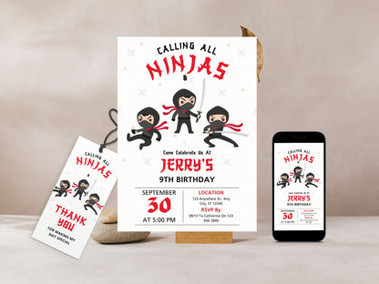 Editable Ninja Birthday Invitation Template (Digital Download)