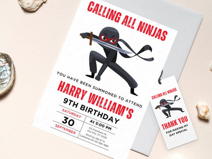 Ninja-Geburtstagseinladung, bearbeitbare Karate-Party-Vorlage (Canva)