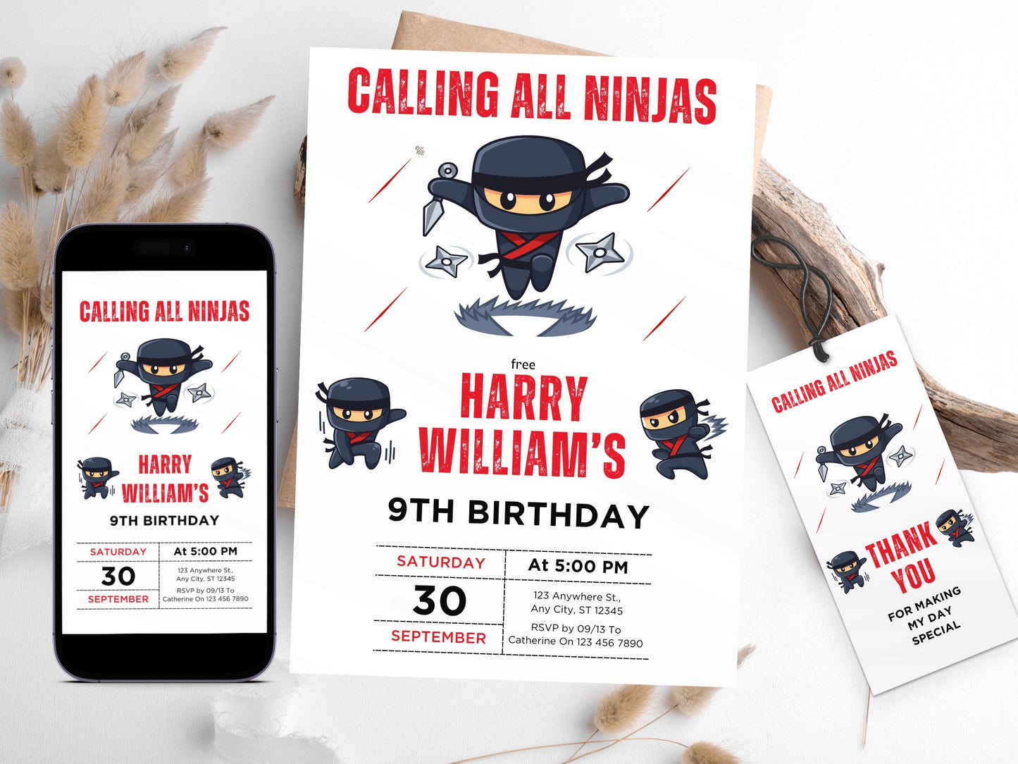 Ninja-Geburtstagseinladung, bearbeitbare Karate-Partyeinladung (digitaler Download)