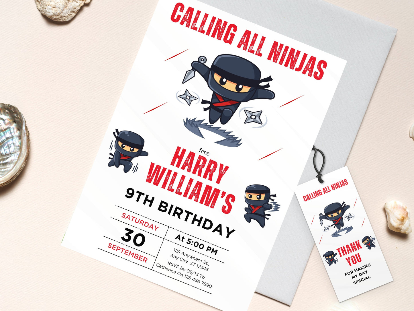 Ninja-Geburtstagseinladung, bearbeitbare Karate-Partyeinladung (digitaler Download)