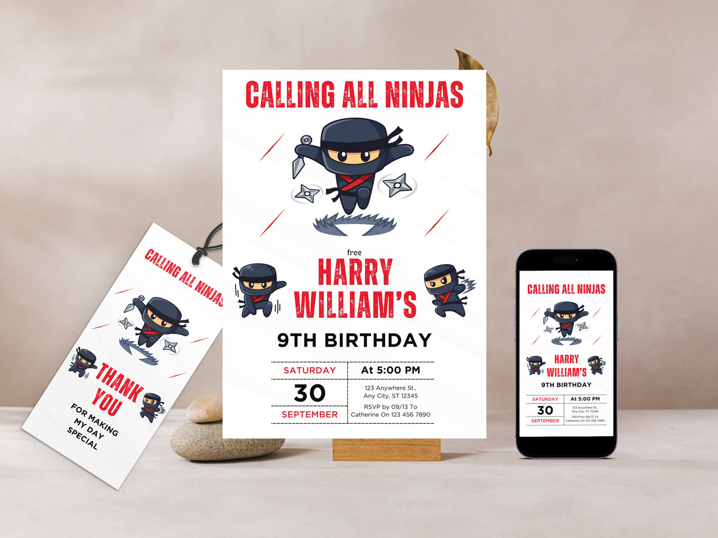 Ninja-Geburtstagseinladung, bearbeitbare Karate-Partyeinladung (digitaler Download)