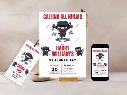 Ninja-Geburtstagseinladung, bearbeitbare Karate-Partyeinladung (digitaler Download)