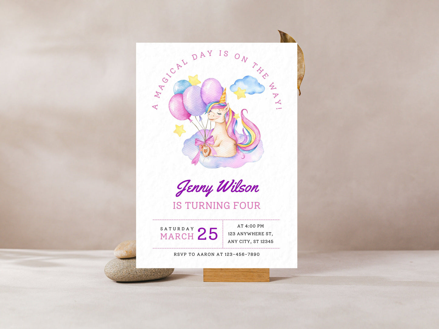 Unicorn Birthday Invitation Template, Pastel Rainbow, Magical Party (Digital Download)