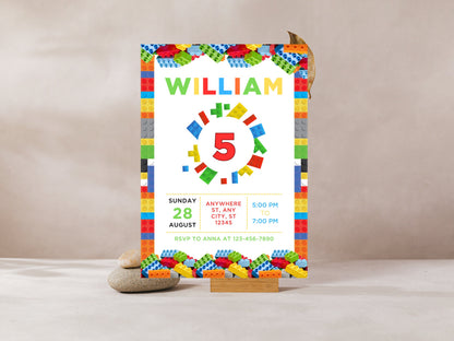 Building Blocks Birthday Invitation, Editable Template (Instant Download)