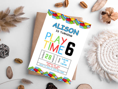 Geburtstagseinladung mit Bausteinen: Bausteinparty, bearbeitbare Vorlage (digitaler Download)