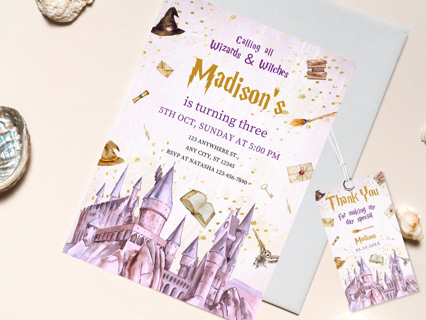 Editable Wizard Birthday Invitation, Magic School (Digital Download)