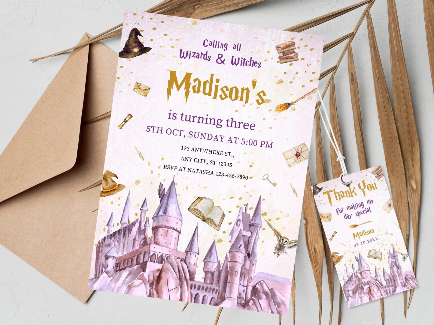 Editable Wizard Birthday Invitation, Magic School (Digital Download)