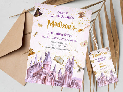 Editable Wizard Birthday Invitation, Magic School (Digital Download)