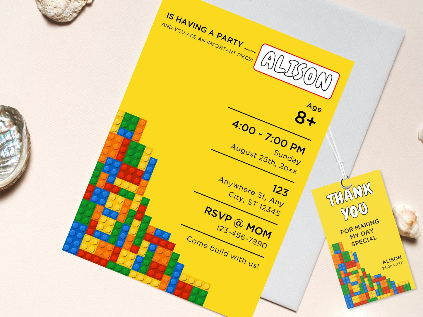 Building Blocks Birthday Invitation, Editable Canva Template (Digital Download)