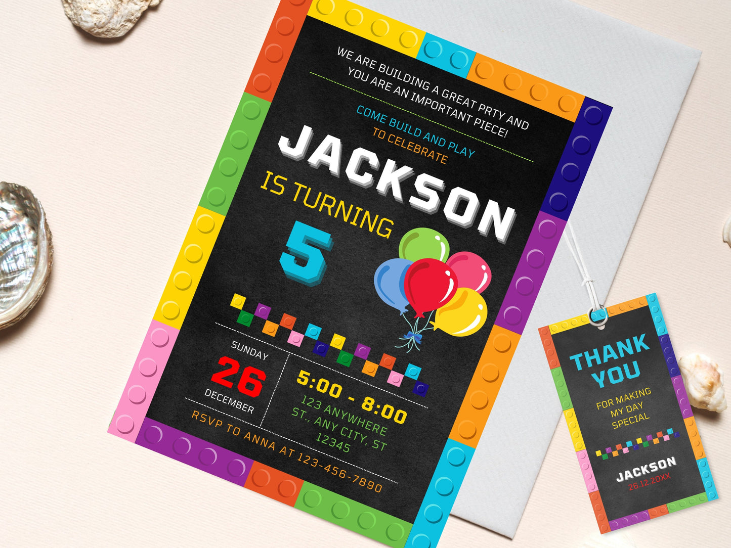 Building Blocks Birthday Invitation, Kids Party (Editable Canva Template)