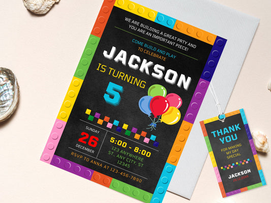 Building Blocks Birthday Invitation, Kids Party (Editable Canva Template)