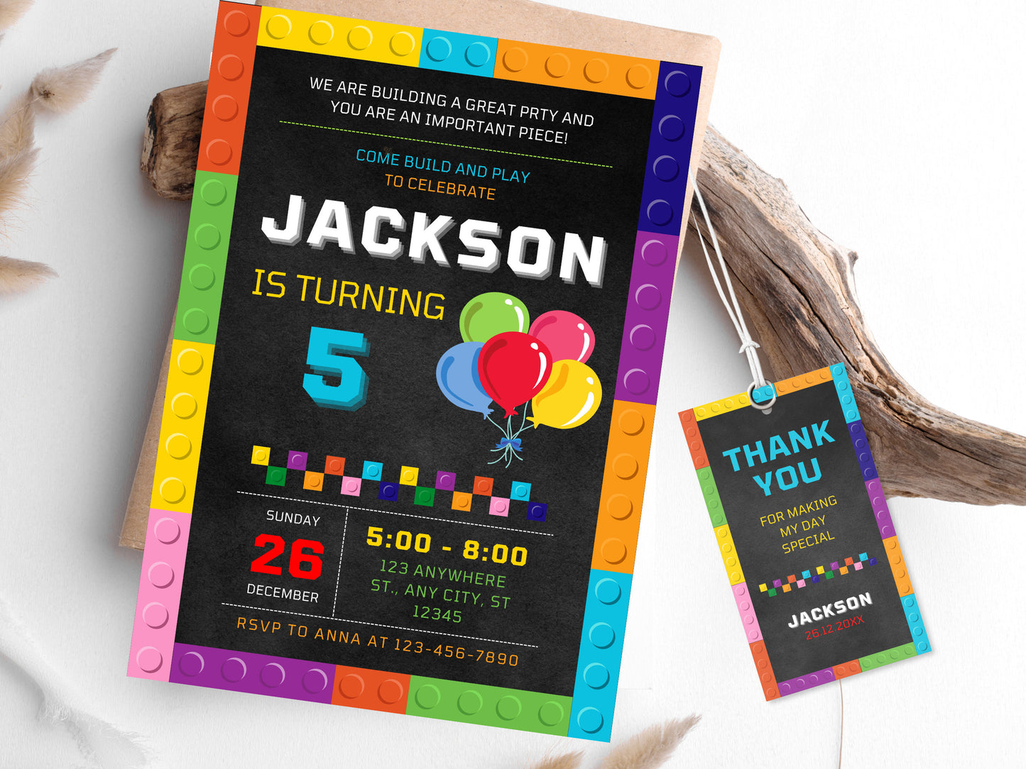 Building Blocks Birthday Invitation, Kids Party (Editable Canva Template)